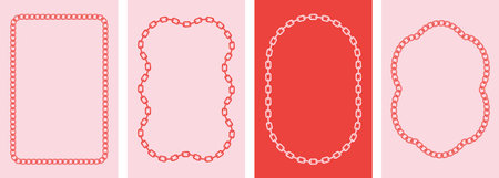 Collection of frames made of chains. Fashion, jewelry, chic luxury concept. Flat style illustrationsのイラスト素材