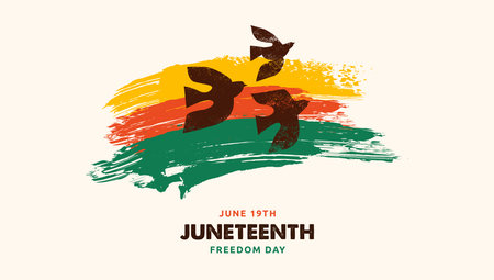 Juneteenth freedom day. A celebration of American history, African American Independence Day design with hand-drawn birds. Poster, banner, card templateのイラスト素材
