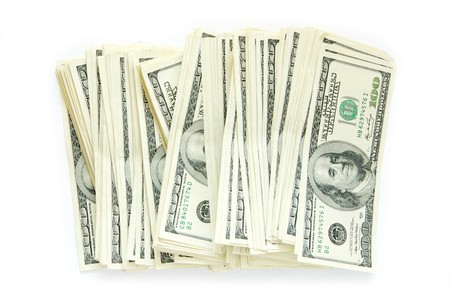 stack of money  isolated on white backgroundの写真素材