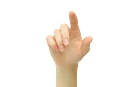 Hand pointing, touching or pressing isolated on whiteの写真素材
