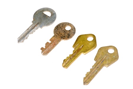Collection old keys on white backgroundの写真素材