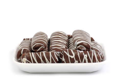 Stacks of cookies on white background