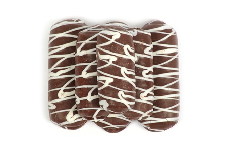 Stacks of cookies on white background