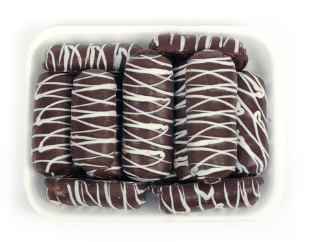 Stacks of cookies on white background