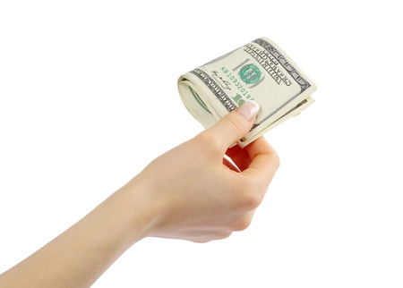 Hand with money isolated on white background