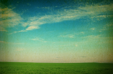 green field and blue sky の写真素材
