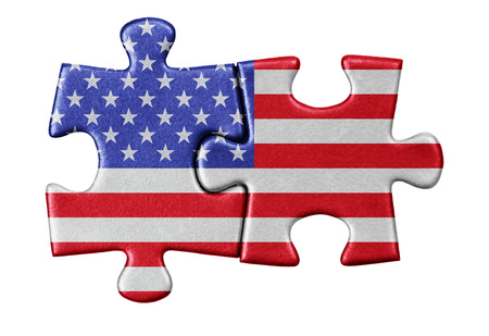 Piece of puzzle with the US flag.の写真素材
