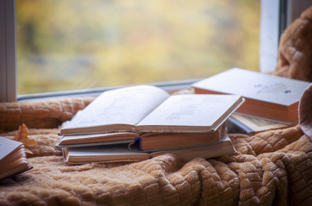 Old open book on windowsill