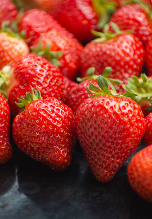 fresh ripe strawberries background textureの写真素材