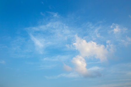 A beautiful blue sky with a cloudy sunsetの写真素材