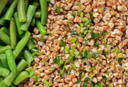 Healthy food asparagus and buckwheatの写真素材