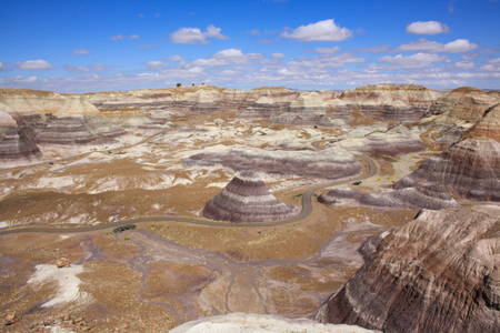 Natural landscape of exceptional beauty. Scenic view of the gray and red colored bands across the landform in the Painted Desert. Nature and travel. Petrified Forest National Park.の写真素材
