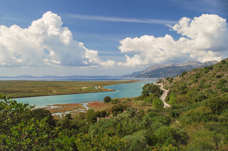 Panoramic view over the Vivari Channel and the  Nature and travel. Albania, Vlora County, near...