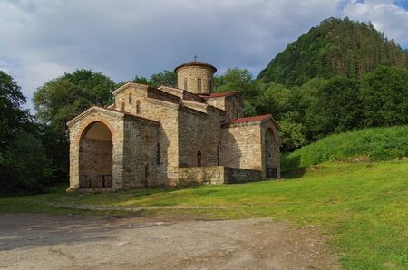 North church. Served as the Cathedral of the Alanian Empire during the 10th -13th centuries. Archaeological preserve. Object of Cultural Heritage of the Peoples of the Russian. Russia, Karachay ? Cherkessia, Nizhnearkhyzskoe gorodishche near Arkhyzの写真素材
