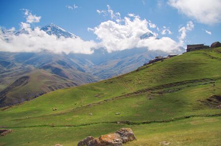 Beautiful summer mountain landscape. Height 2500 m above sea level. From here climbers make...