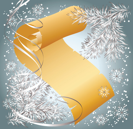 Christmas background with spruce branch and scroll parchmentのイラスト素材