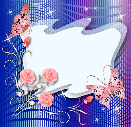 Magic floral background with butterflies and a place for text or photoのイラスト素材