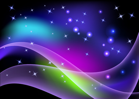 Glowing background with stars and transparent wavesのイラスト素材