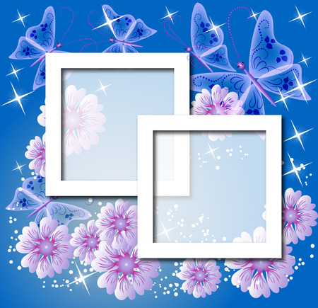 Design photo frames with flowers and butterflyのイラスト素材