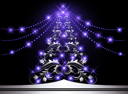 Christmas silver fur-tree with colorful lightsのイラスト素材