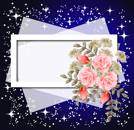 Floral background with paper, frame and roses のイラスト素材