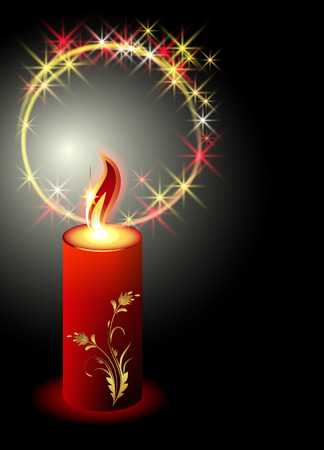 Burning candle with an ornament and a halo of starsのイラスト素材