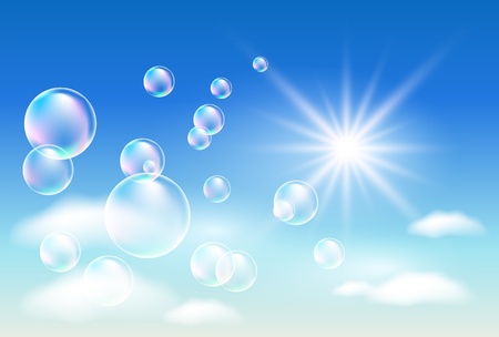 Sky, clouds, bubbles  and  sunshine  bubblesのイラスト素材