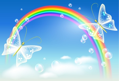Rainbow and butterflyのイラスト素材