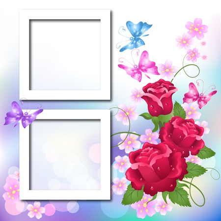 Page layout photo album with roses and butterflyのイラスト素材