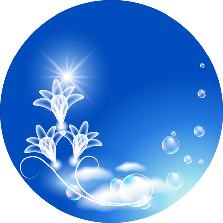 Glowing background with transparent flowers and bubblesのイラスト素材