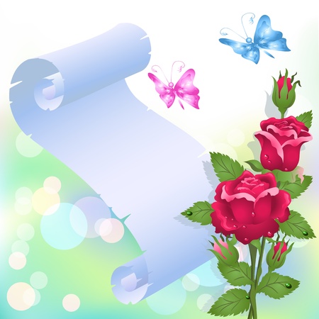 Roses, butterflies and paper for your textのイラスト素材