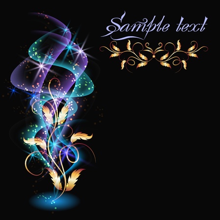 Glowing background with smoke and golden ornamentのイラスト素材