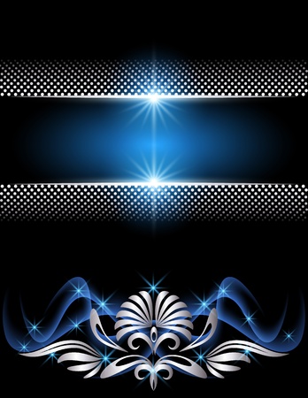 Background with glowing stars, silver ornament and smokeのイラスト素材