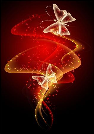 Glowing background with smoke and butterflyのイラスト素材