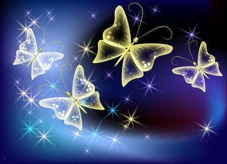 Glowing background with transparent butterfly and starsのイラスト素材