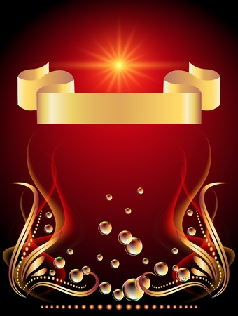 Background with glowing star, golden ornament and bubblesのイラスト素材