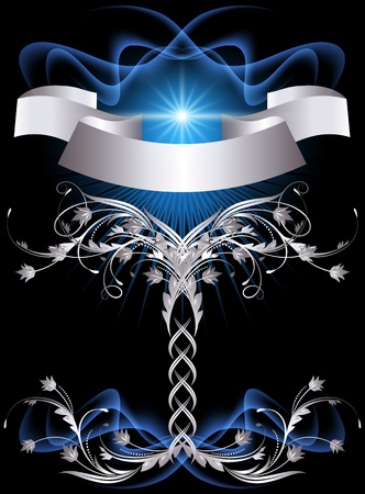 Background with glowing stars and silver ornamentのイラスト素材