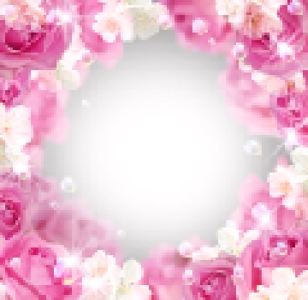 Card with roses and white flowers. Vector mosaicのイラスト素材