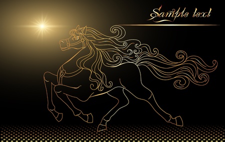 Background with golden horse and starsのイラスト素材