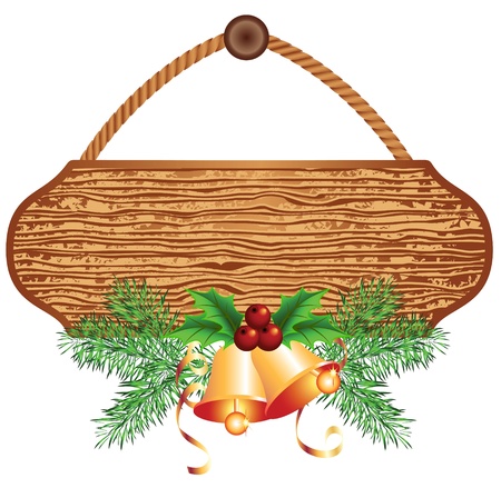 Wooden signboard with Christmas decorationsのイラスト素材