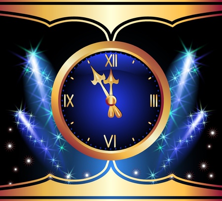 Glowing background with clock and starsのイラスト素材