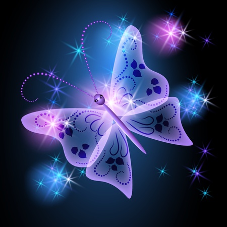 Glowing background with transparent butterfly and starsのイラスト素材