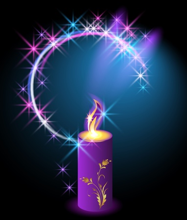 Burning candle with an ornament and a halo of starsのイラスト素材
