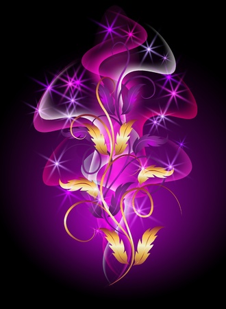 Glowing background with smoke and golden ornamentのイラスト素材