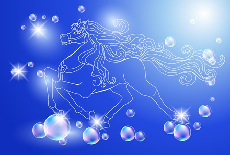 Background with white horse and starsのイラスト素材