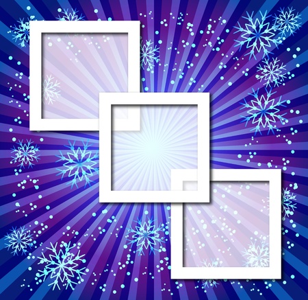 Christmas background with photo frame, beams and snowflakesのイラスト素材