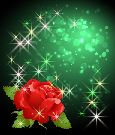 Glowing background with rose, bokeh and starsのイラスト素材
