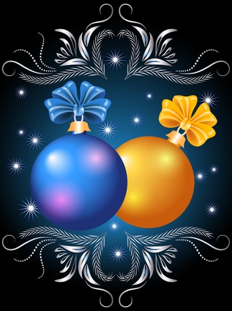 Christmas card with blue and yellow ballsのイラスト素材
