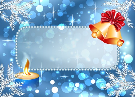 Christmas background with bells, burning candle and signboardのイラスト素材