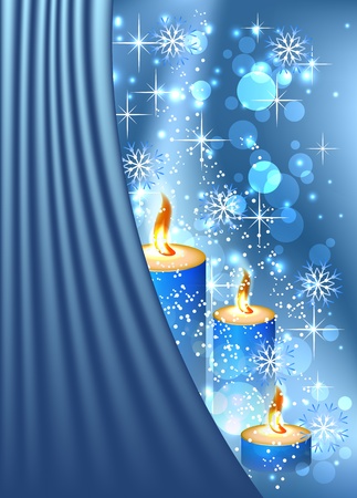 Christmas background with burning candle and curtainsのイラスト素材